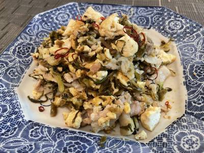 豚バラ肉と豆腐の高菜炒め