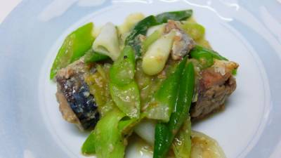 さば缶とねぎのみそ煮