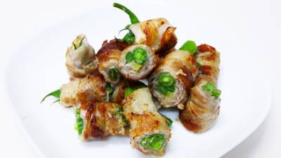 いんげんとしょうがの豚肉巻き焼き