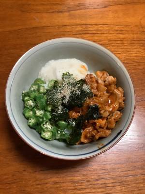 オクラナムルと長芋のビビンバ