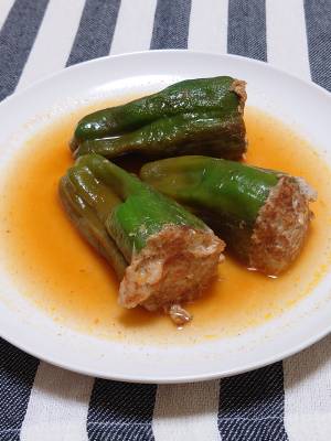 ピーマンのひき肉詰め煮