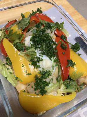 たらとたっぷり野菜のレンジ蒸し