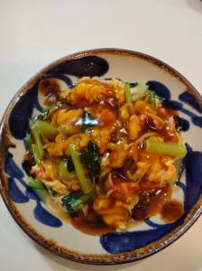 小松菜かにたまの甘酢あん