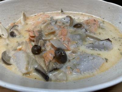 里芋とさけの豆乳シチュー