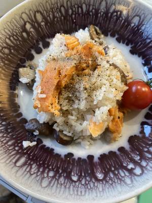 マッシュルームとさけのピラフ