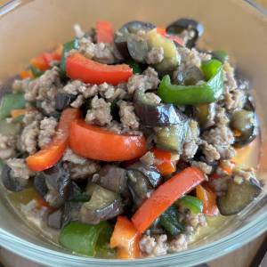 なすとひき肉のピリ辛炒め