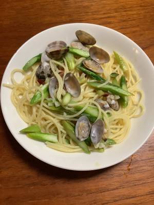 アスパラのボンゴレスパゲッティ