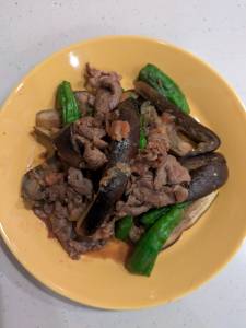 なすと牛肉の梅みそ炒め