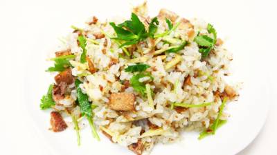 さんま缶、みつば、しょうがの混ぜご飯