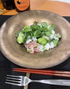 そら豆と生ハムのクレソンご飯