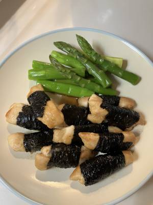 鶏肉の磯辺焼き アスパラ添え