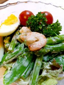 春野菜とえびのわさびマヨネーズあえ