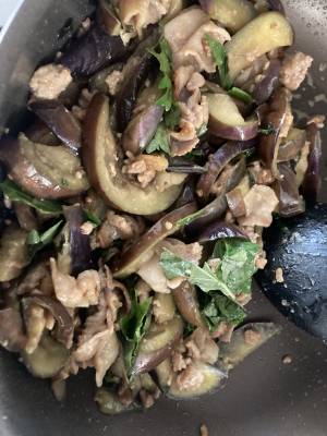 豚肉となすのみそカレー炒め