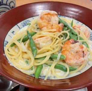 減塩 えびのクリームパスタ