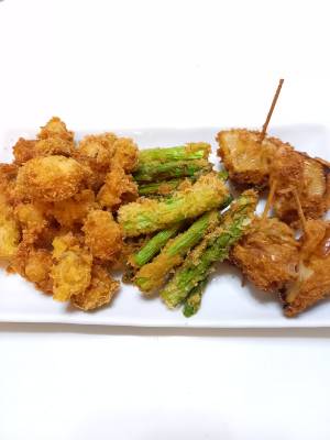 春野菜と帆立ての串揚げ