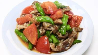 カリカリ豚とトマトの甘酢あえ