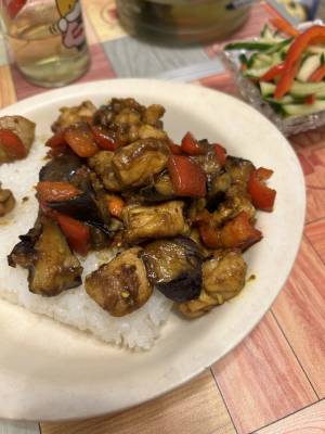 なすと鶏肉のドライカレー