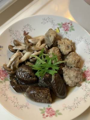 なすと肉だんごの甘辛煮