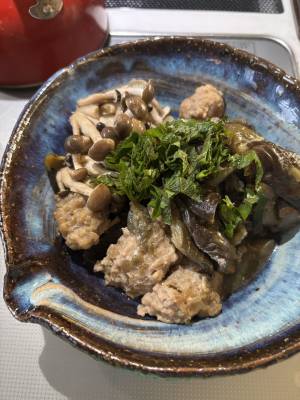 なすと肉だんごの甘辛煮