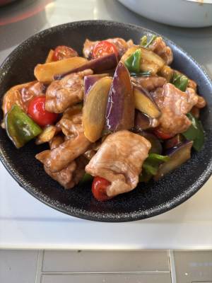 なすと豚こまの甘酢あん