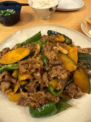 かぼちゃと牛肉のバターじょうゆ