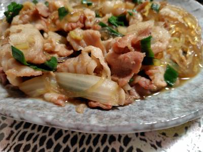 ちぎりいんげん、豚肉、春雨の炒め煮