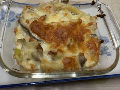ねぎときのこのグラタン