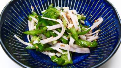 ピーマンとハムの粒マスタードあえ