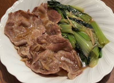 小松菜と豚肉の煮物