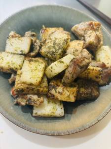 鶏肉と長芋の青のり山椒バター