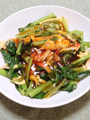 小松菜かにたまの甘酢あん