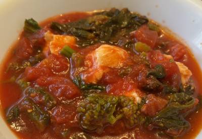 菜の花、トマト、チーズのスープ