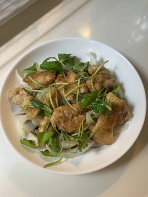 新たまと鶏肉の甘酢あえ