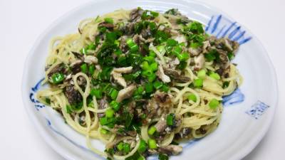 いわしのカリカリ焼きとレモンのパスタ